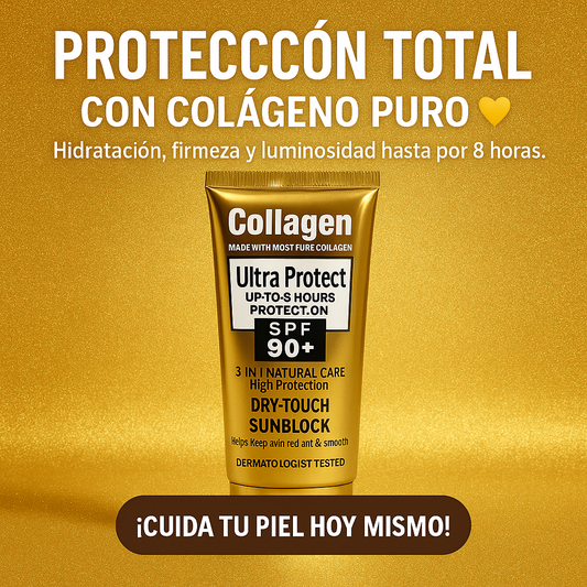 💎 Protector Solar con Colágeno SPF 90+ — Piel radiante, firme y protegida todo el día.  🌞