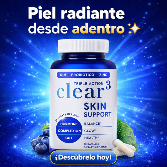 Clear³ Skin Support ✨ DIM + Probióticos + Zinc 💊 Equilibrio Hormonal & Piel Radiante 🌿